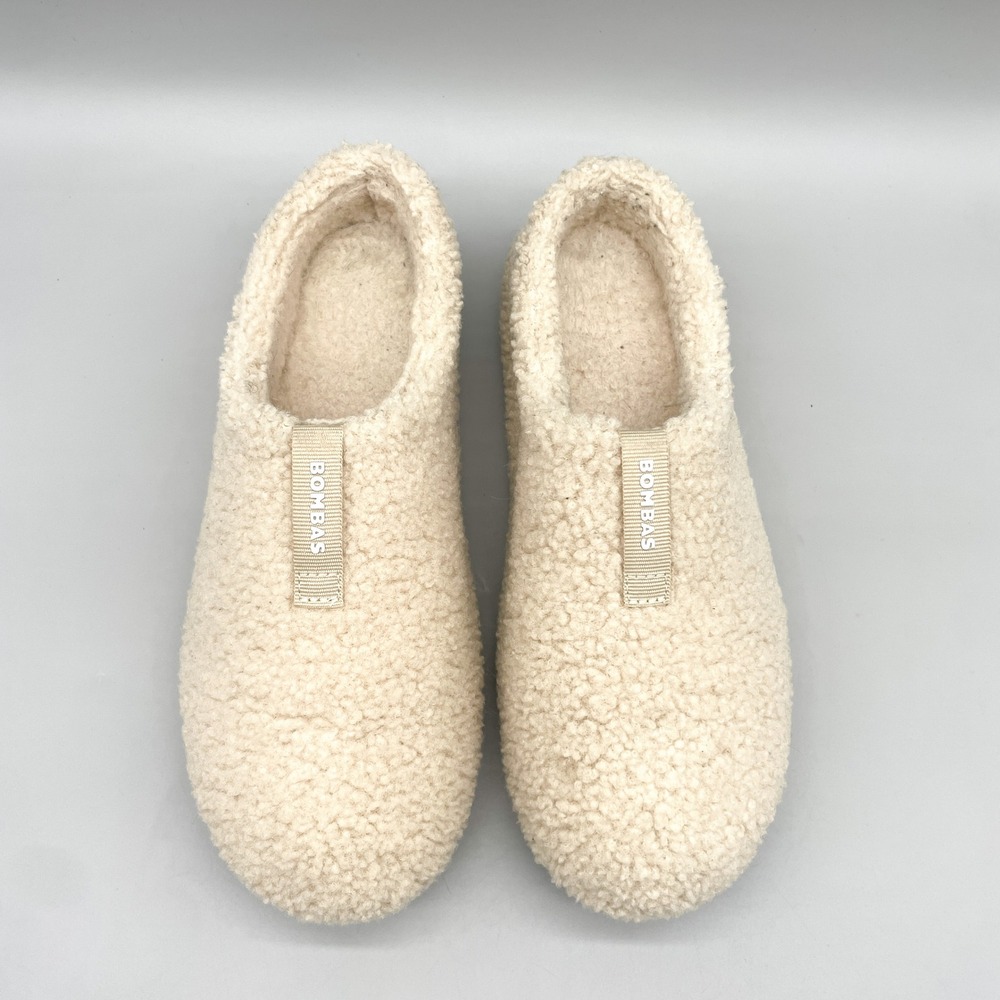 Bombas Womens 9 Sunday Sherpa Slippers Cream Beige Fuzzy SlipOn House Shoes Cozy